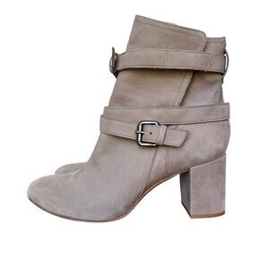 Schutz Suede Buckle Strap Ankle Boots Gray 9B